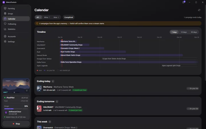 WatchTwitch — Календарь кампаний